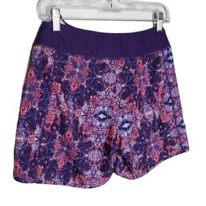 Title Nine XS Active Shorts Purple Pink Splatter Print Pockets Hidden Drawstring